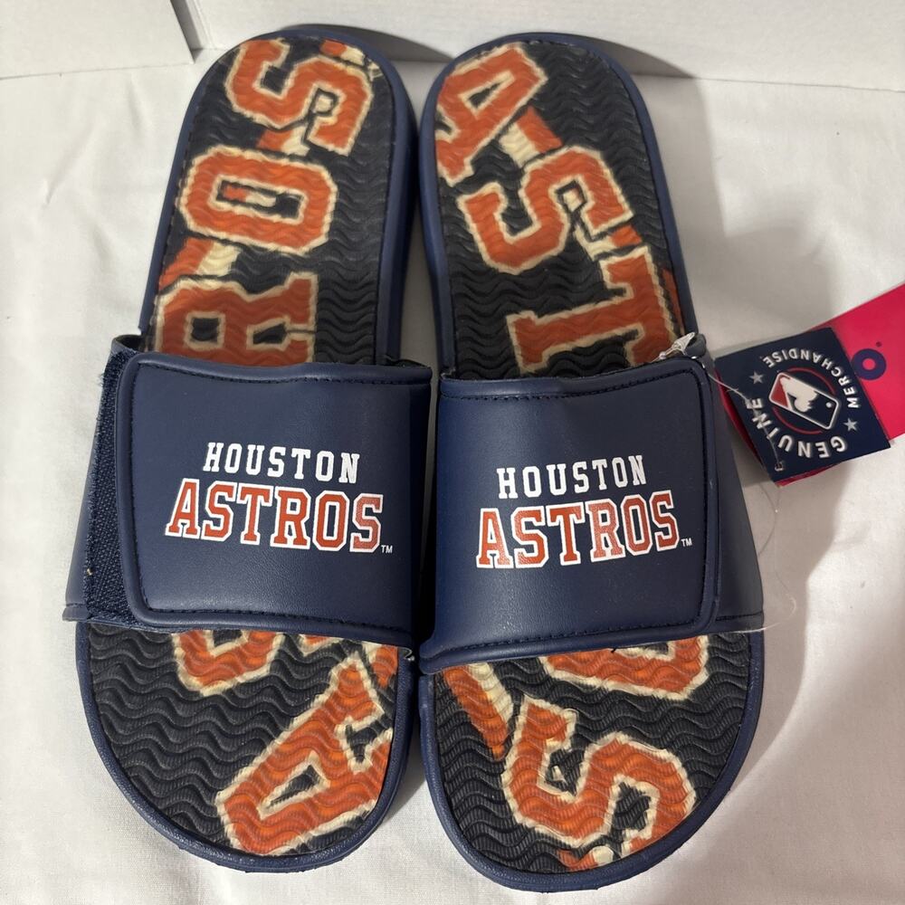 FOCO Houston Astros MLB Slide Sandals Mens NWT Wordmark Gel Flip FlopSlides 2020